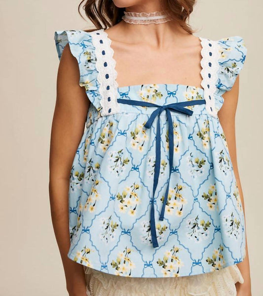 Listicle - MAE FLORAL FLUTTER SLEEVE TOP