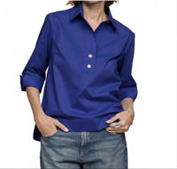 Hinson Wu Aileen 3/4 Sleeve Button Back Top in marine blue - women's blouse