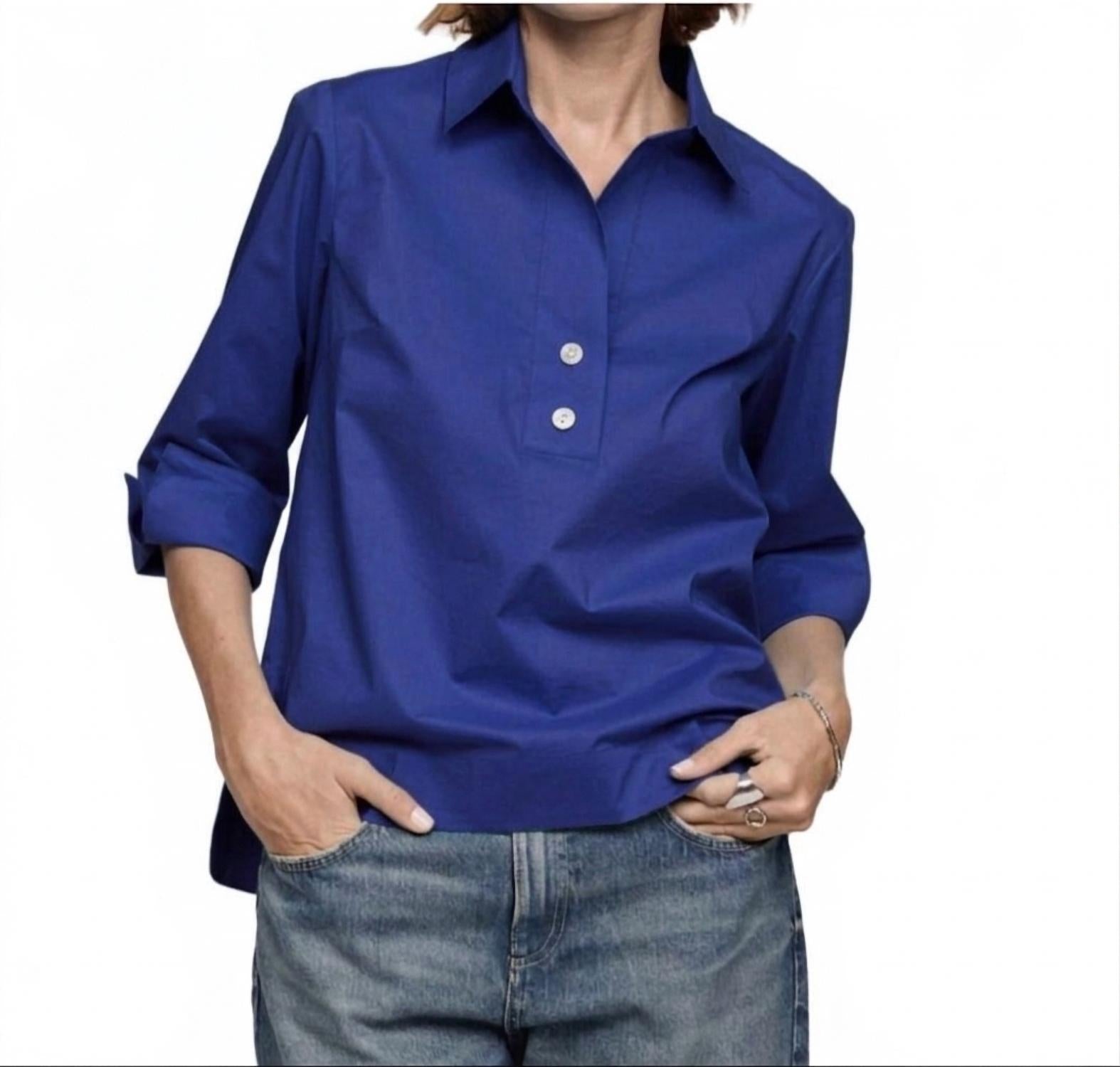 Hinson Wu Aileen 3/4 Sleeve Button Back Top in marine blue - women's blouse