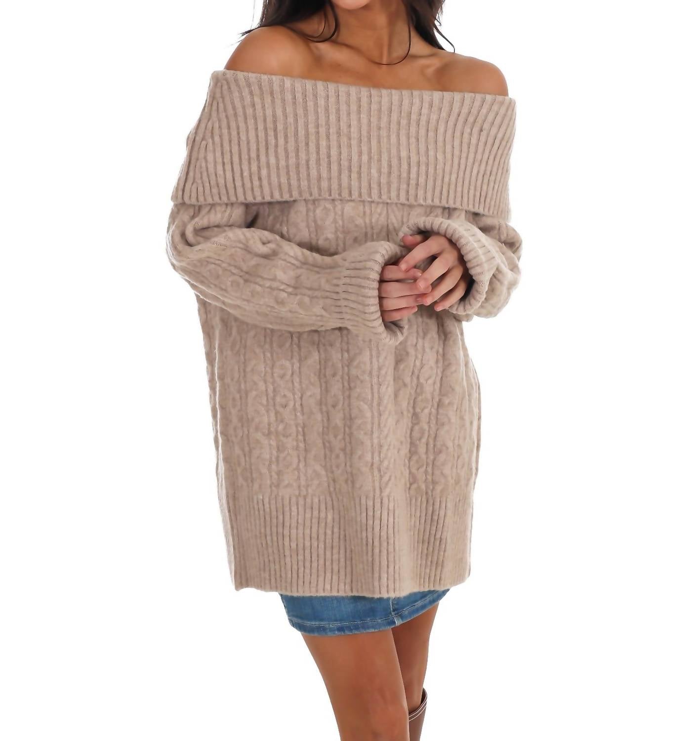 Le Lis - Denver Off Shoulder Cable Knit Sweater