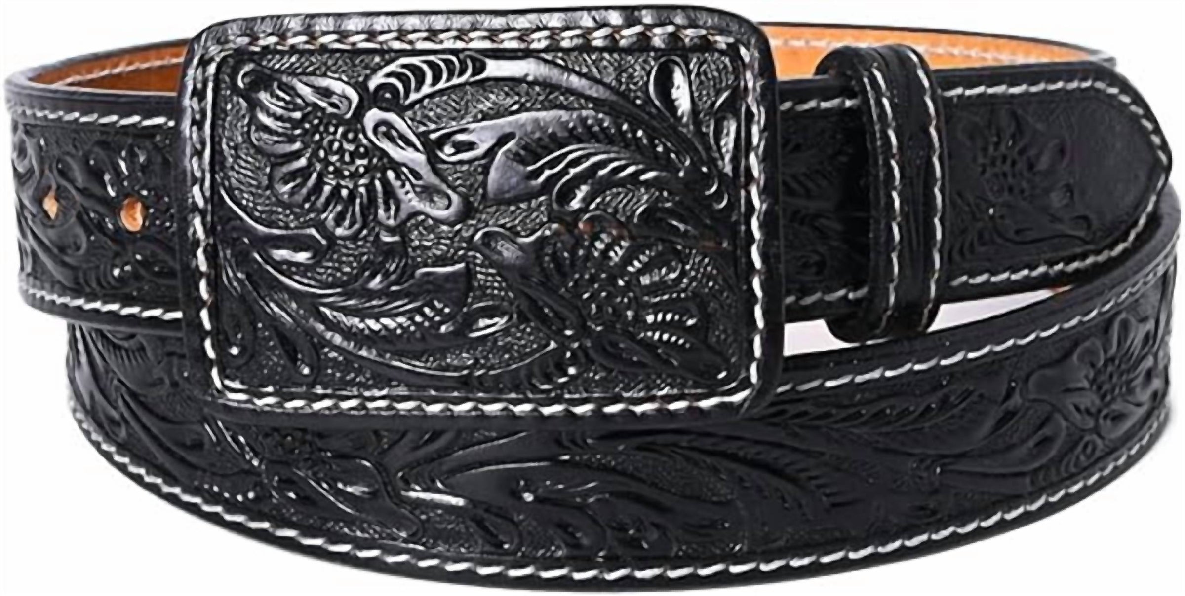 American Darling Women's Tooled Leather Western Belt in black - women's accessory
