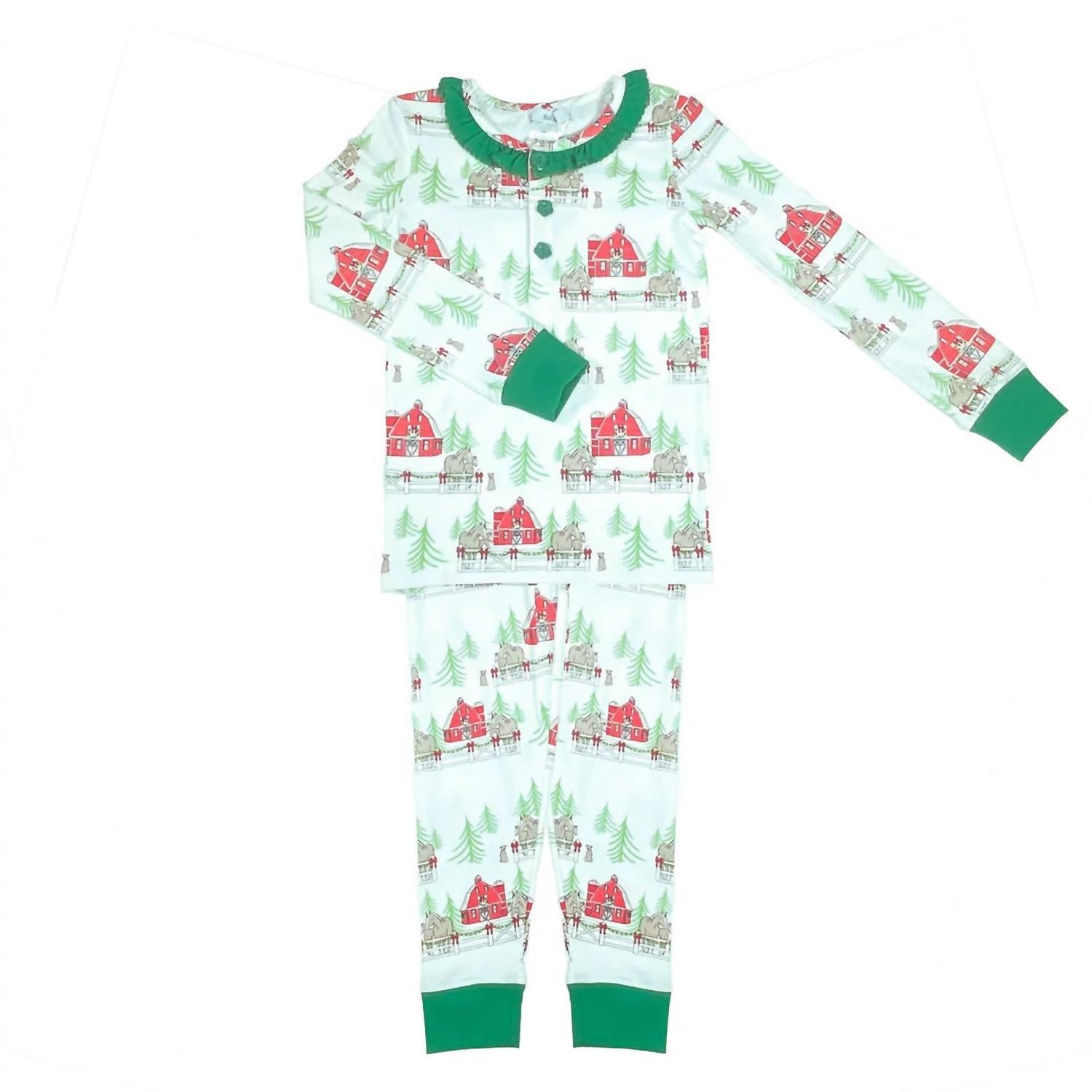 Ishtex Girl's Christmas Farm Pajamas in green - kids' sleepwear
