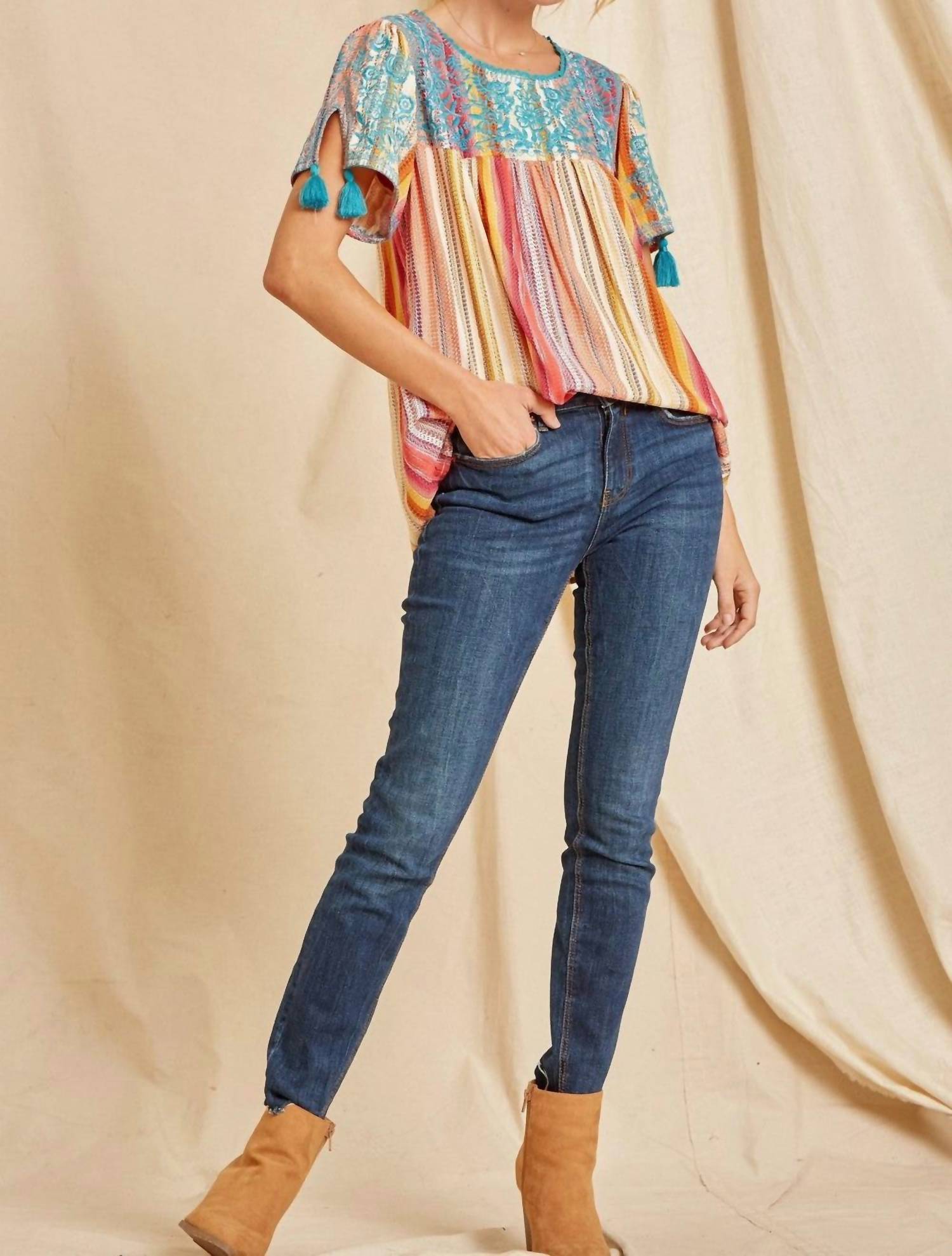Andree By Unit - Embroidered Serape Babydoll Top