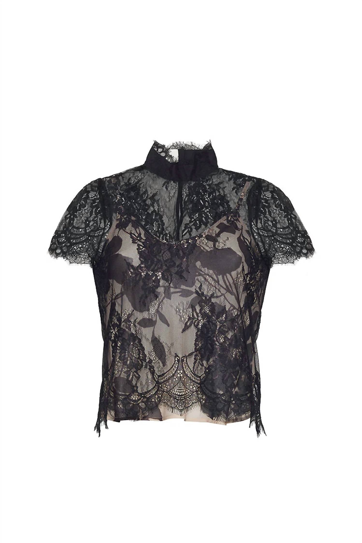 Cara Cara Pamela Lace Top in black chantilly - women's shirt - alternate view