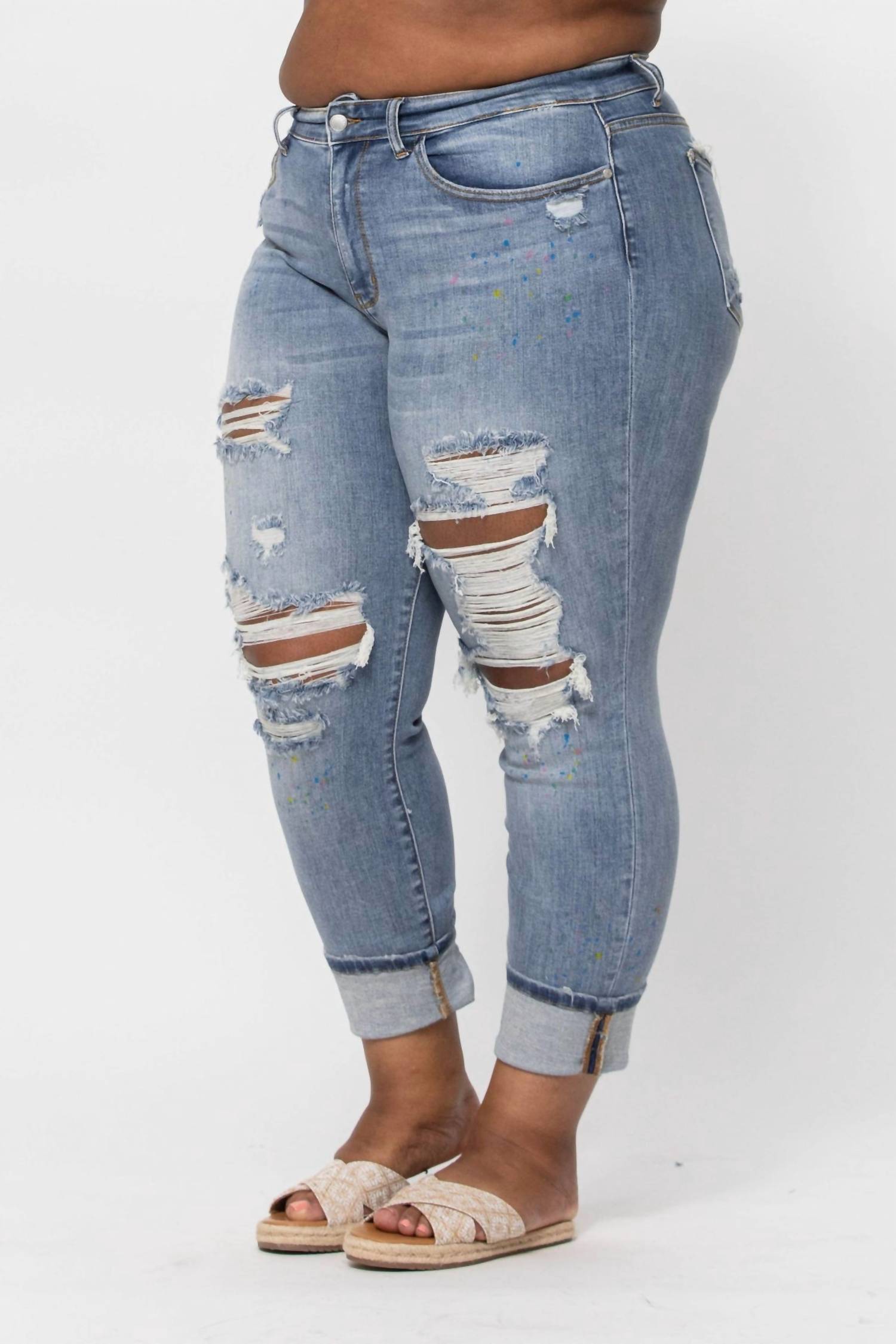 Judy Blue - Bob Ross Paint Splash Boyfriend Jeans