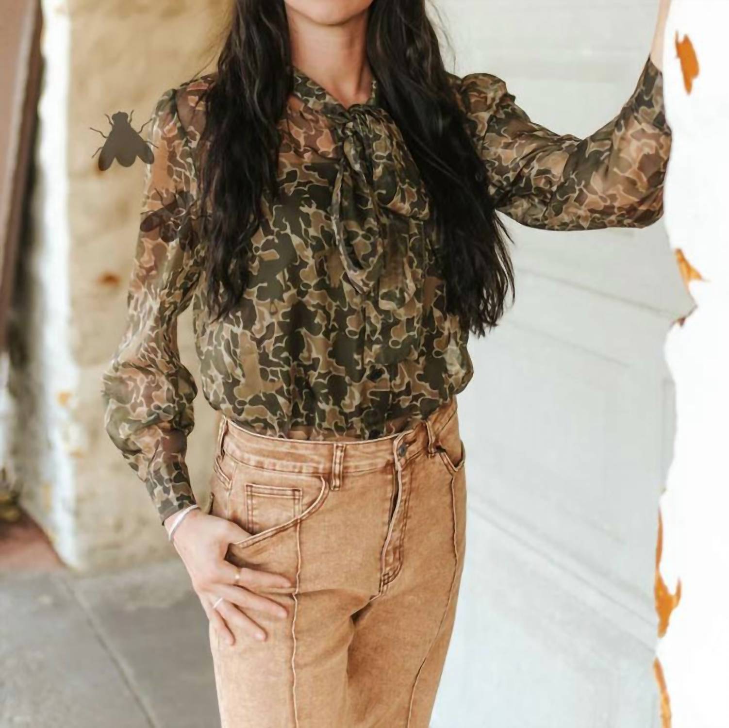 2Flyco - Bow Up Camo Blouse