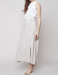Charlie B - Printed Long Striped Linen Skirt With Coconut Buttons