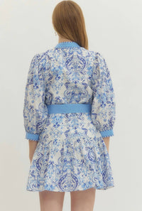 Entro - Floral Scroll Pattern Mini Dress