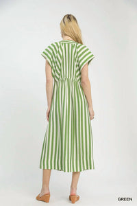 Umgee - Striped Button-front Midi Dress