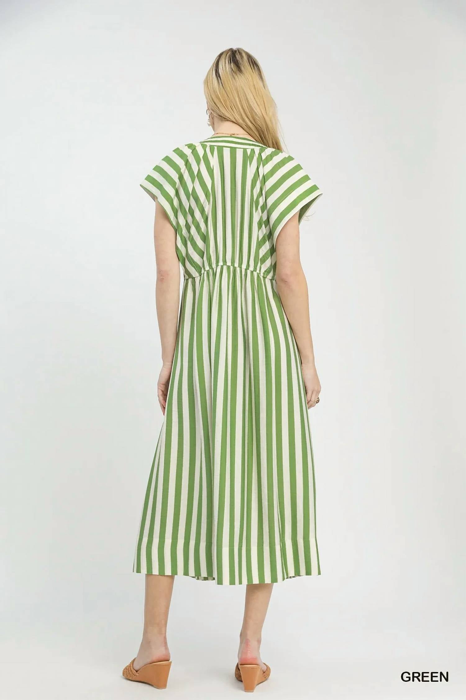 Umgee - Striped Button-front Midi Dress