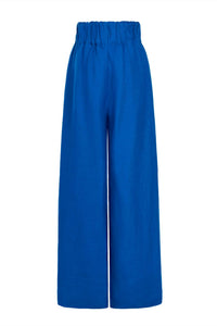 BONDI BORN Women's Universal Linen Trousers in sapphire - women's pants - detail view