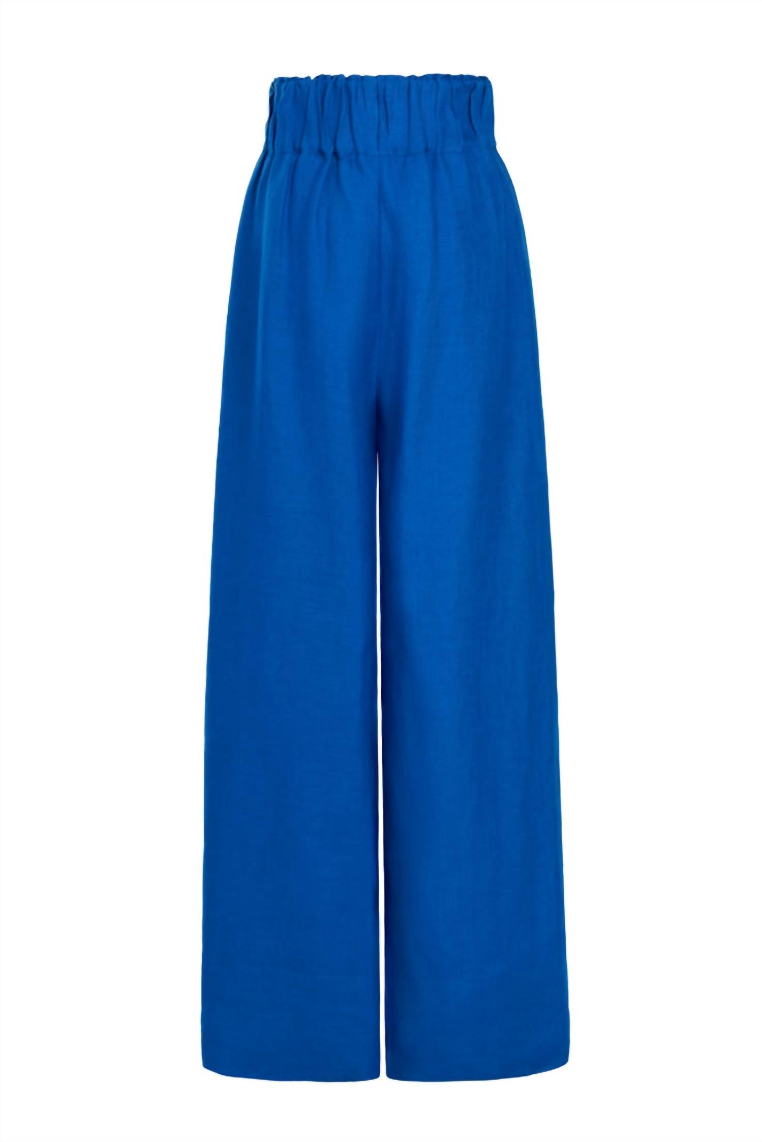 BONDI BORN Women's Universal Linen Trousers in sapphire - women's pants - detail view
