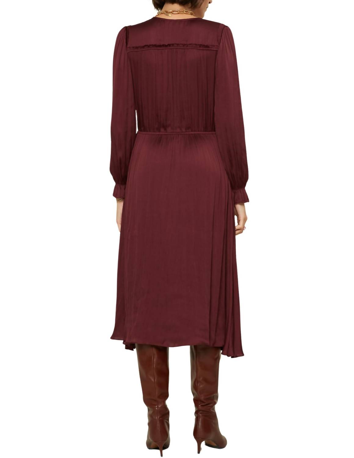 Satin Vneck Long Sleeve Dress