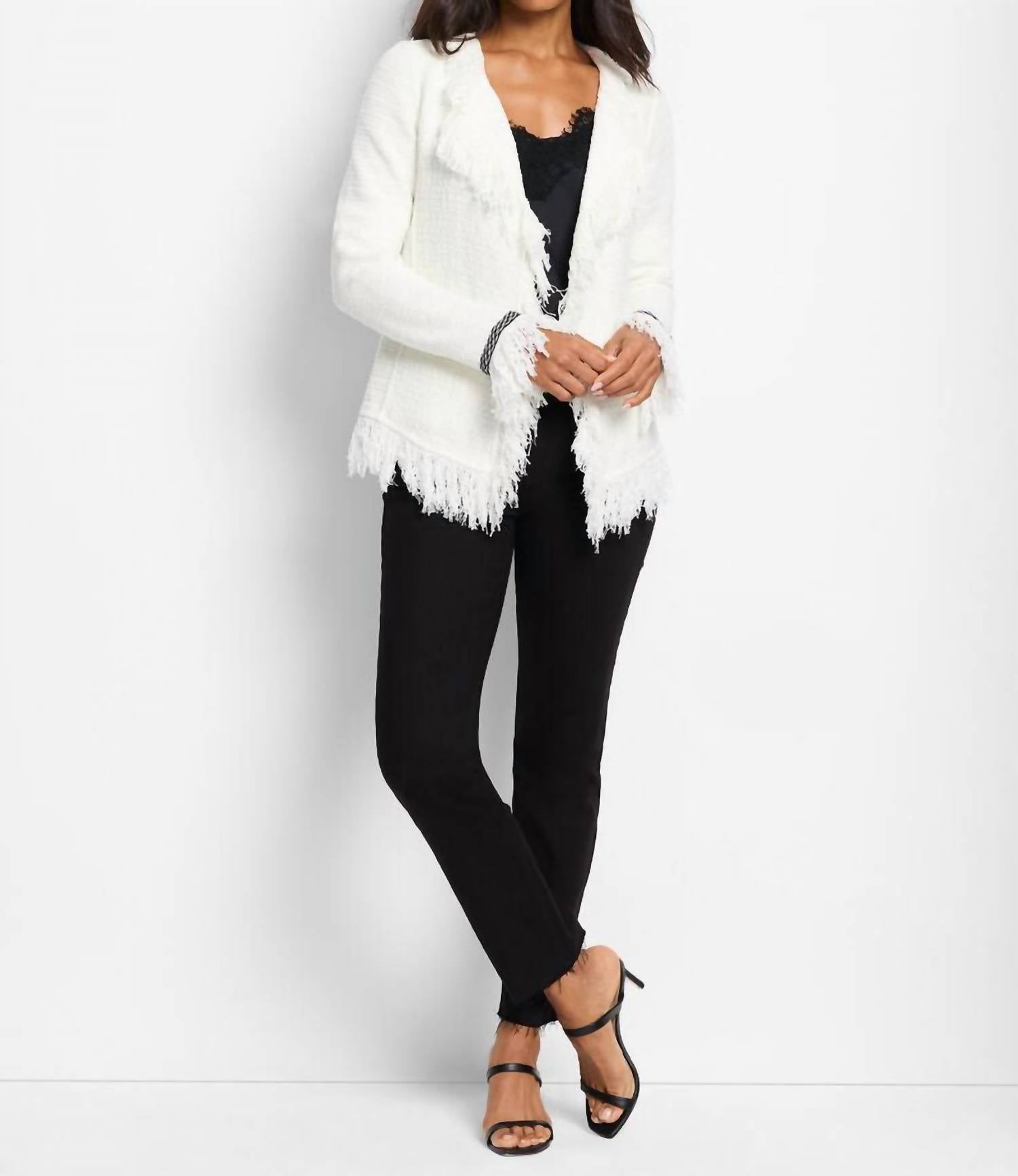 Nic + Zoe Sonia Statement Fringe Mix Knit Jacket in classic cream - women's jacket - view 4