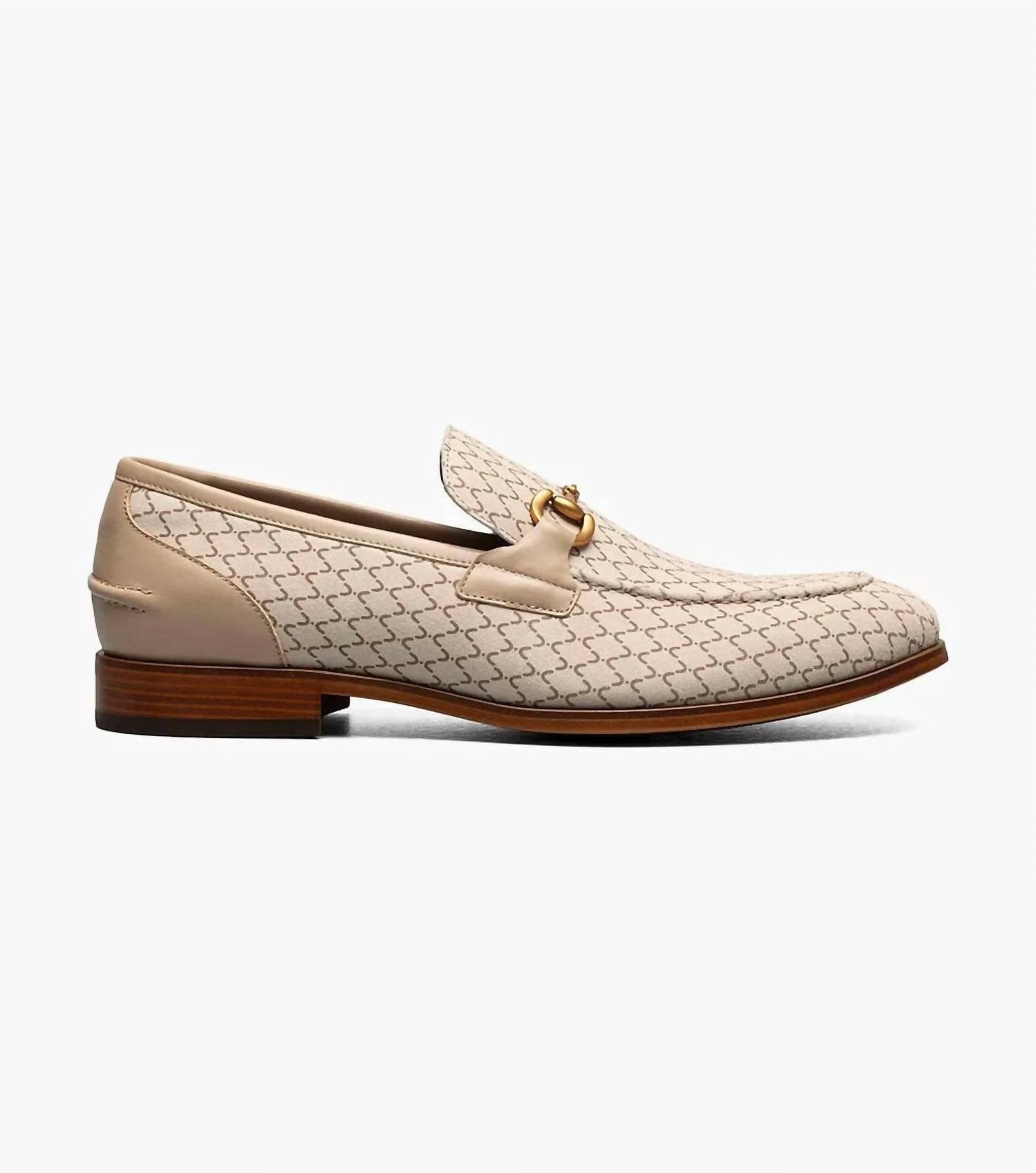 STACY ADAMS Men's Brinkley Moc Toe Bit Slip Ons in beige - men's shoe - detail view