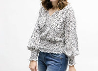 Mountain Valley - Leopard V-neck Smocked Long Sleeve Blouse