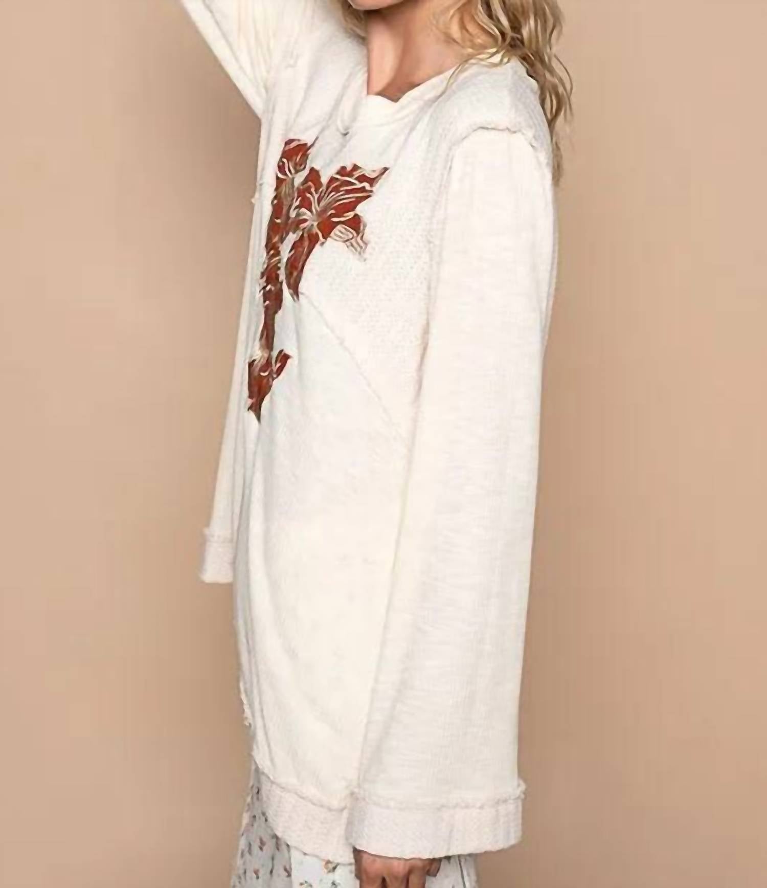 Pol - Embroidered Round Neck Long Sleeve Knit Top
