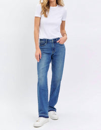 Judy Blue Mid Rise Release Hem Dad Denim Jeans in blue - women's jeans - view 6