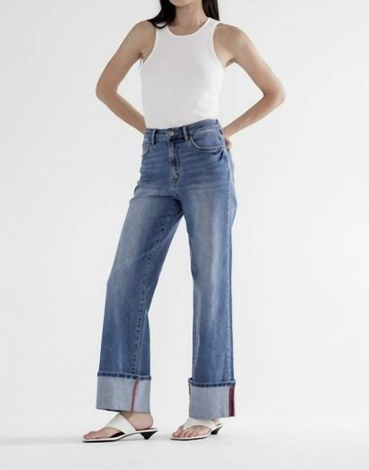 Mica Denim - Women's High Rise Wide Leg With Cuffed Hem Jeans