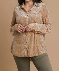Umgee - Animal Print Long Sleeve Velvet Blouse