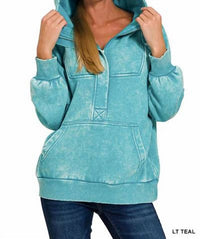 Zenana - Acid Wash Fleece Kangaroo Hoodie