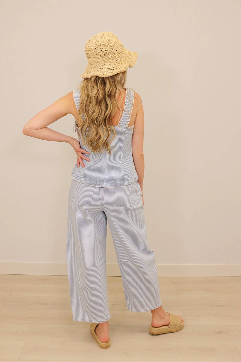 Skies Are Blue - Milta Stripe High Waisted Drawstring Barrel Pants