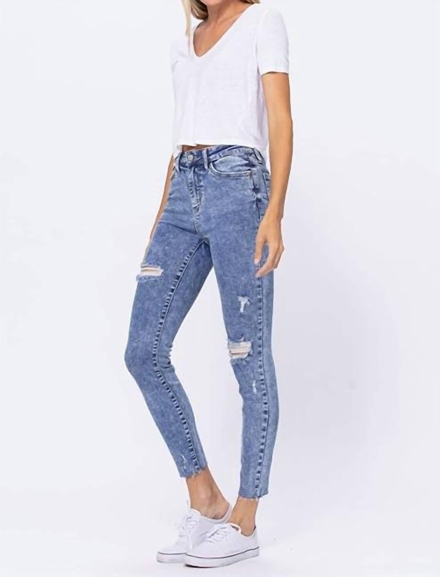 Judy Blue - Hi-rise Acid Wash Destroyed Skinny Jeans