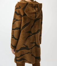 Joseph Ribkoff - Animal Print Hooded Faux Fur Coat