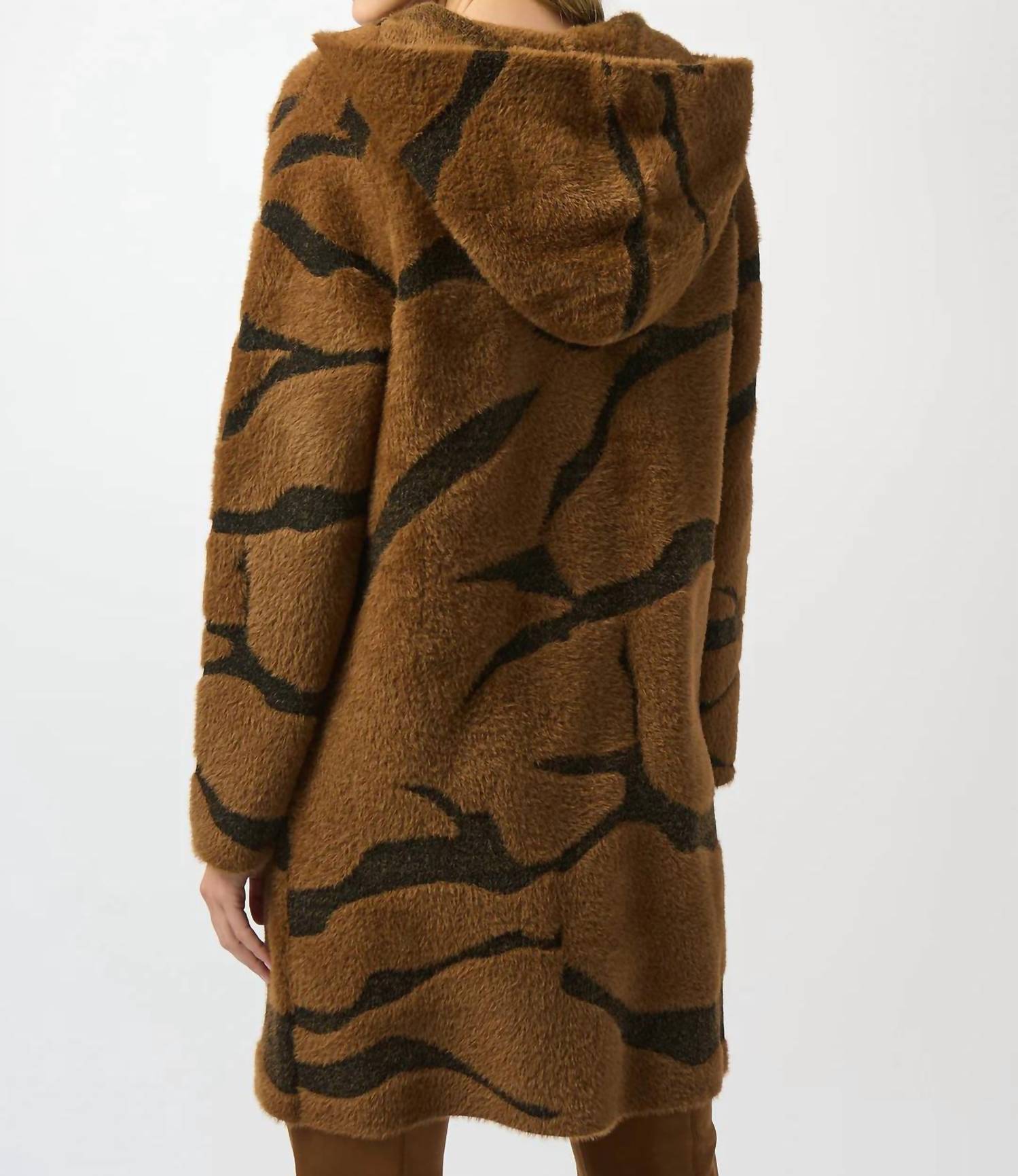 Joseph Ribkoff - Animal Print Hooded Faux Fur Coat