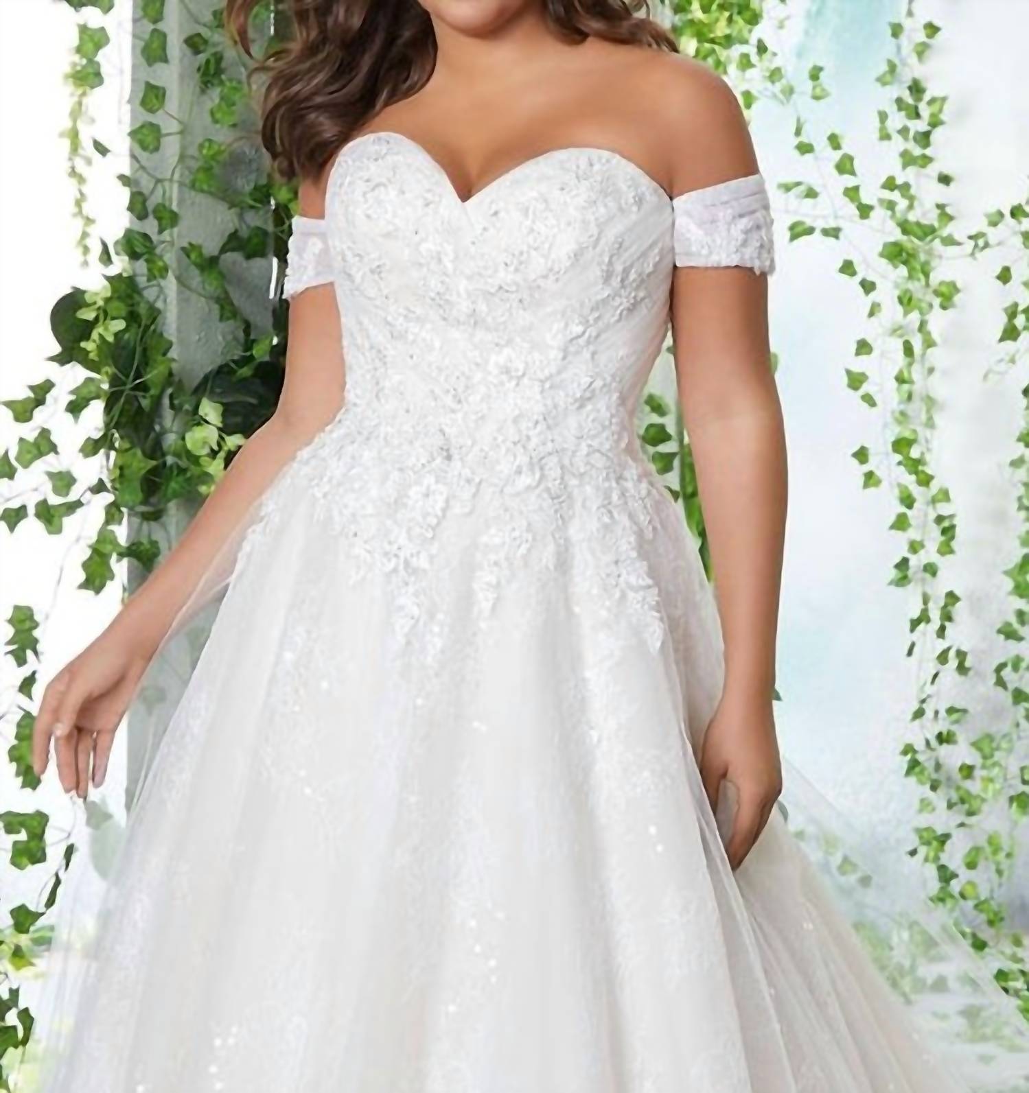 Morilee - Beaded Lace And Tulle Off The Shoulder Sleeves