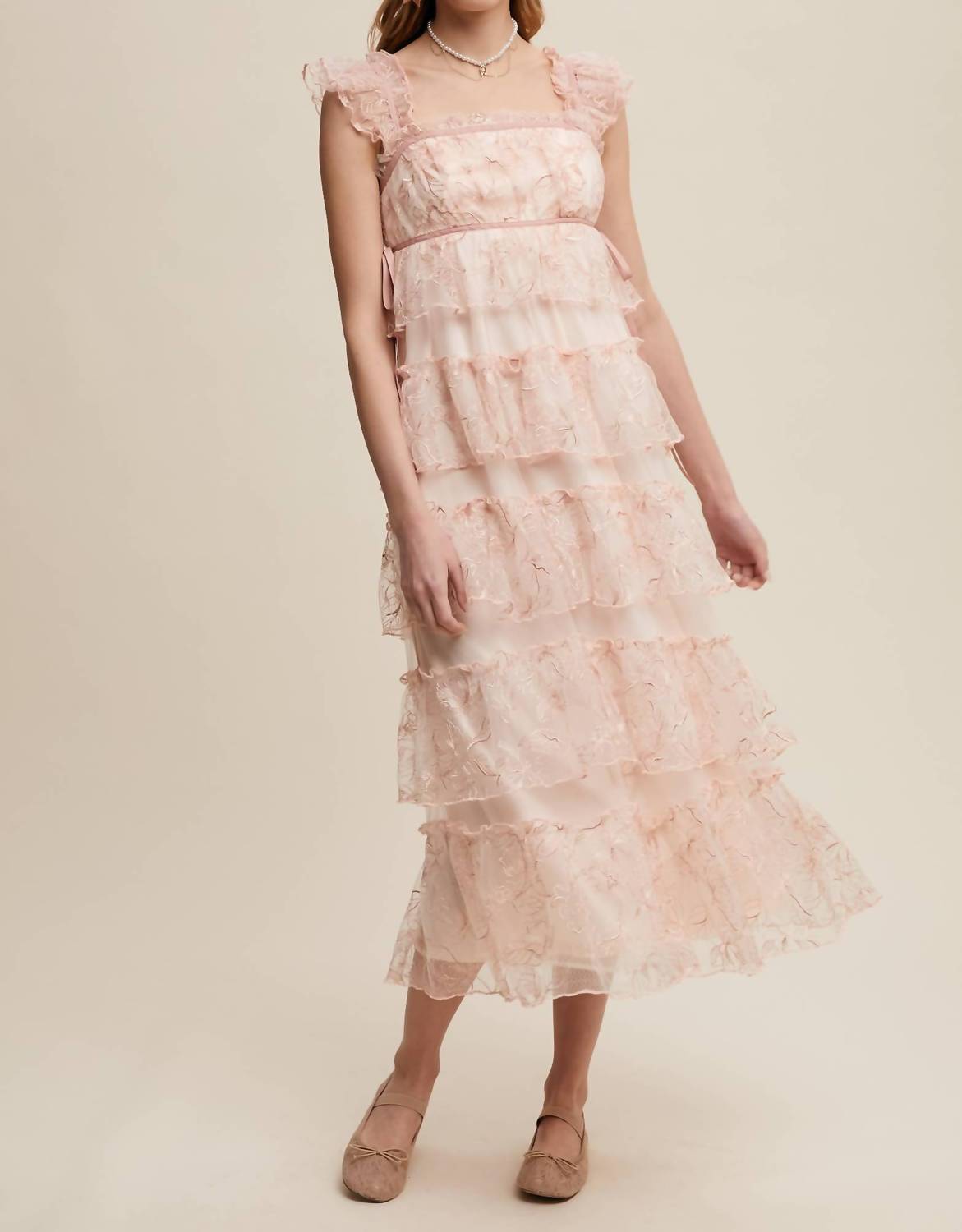 Listicle - Delicate Floral Embroidered Lace Maxi Dress