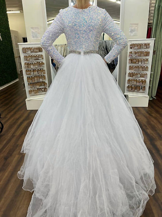 Ava Presley - Velvet Sequin Long Sleeved Ball Gown