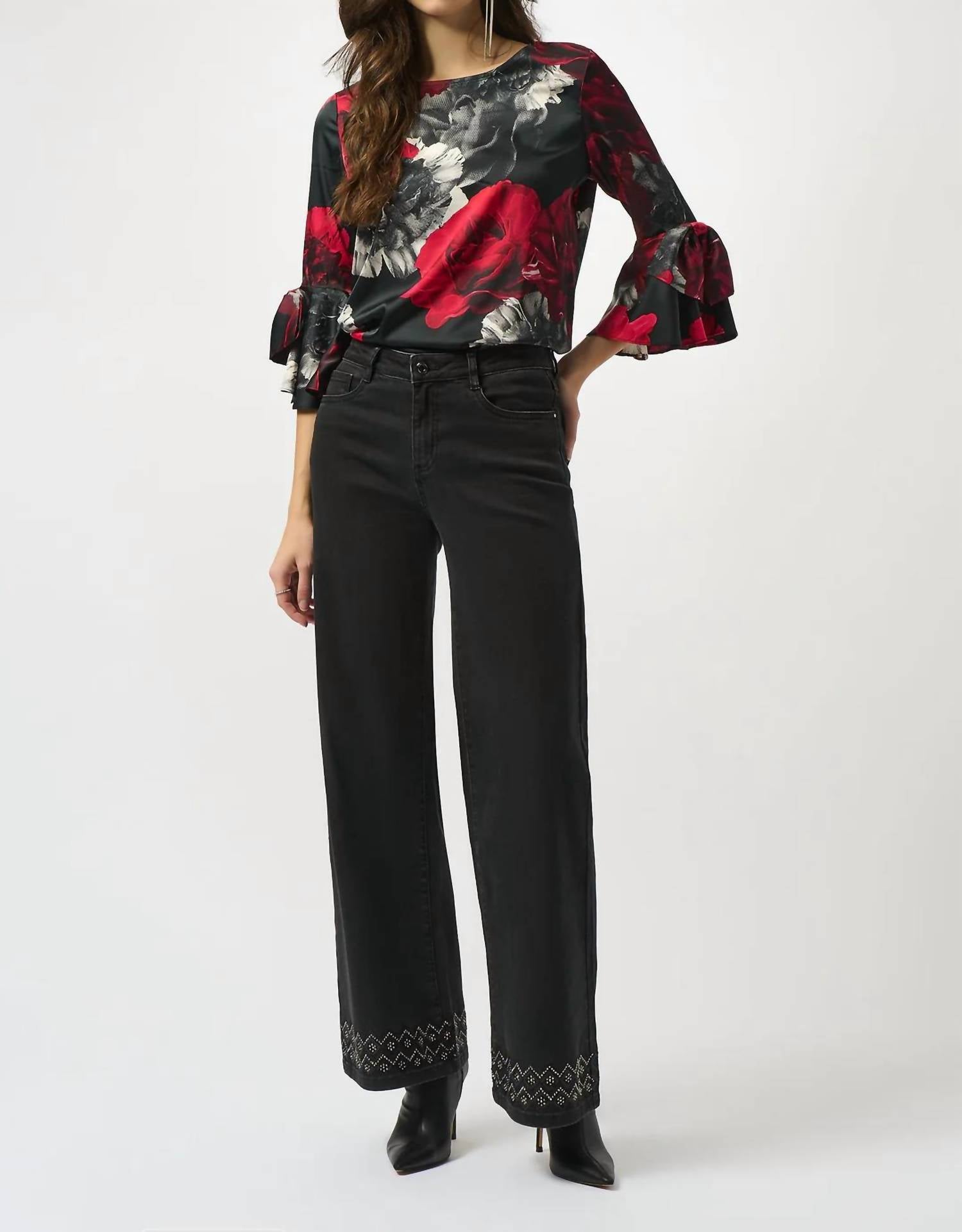 Joseph Ribkoff - Floral Print Boat Neck 3/4 Sleeves Top