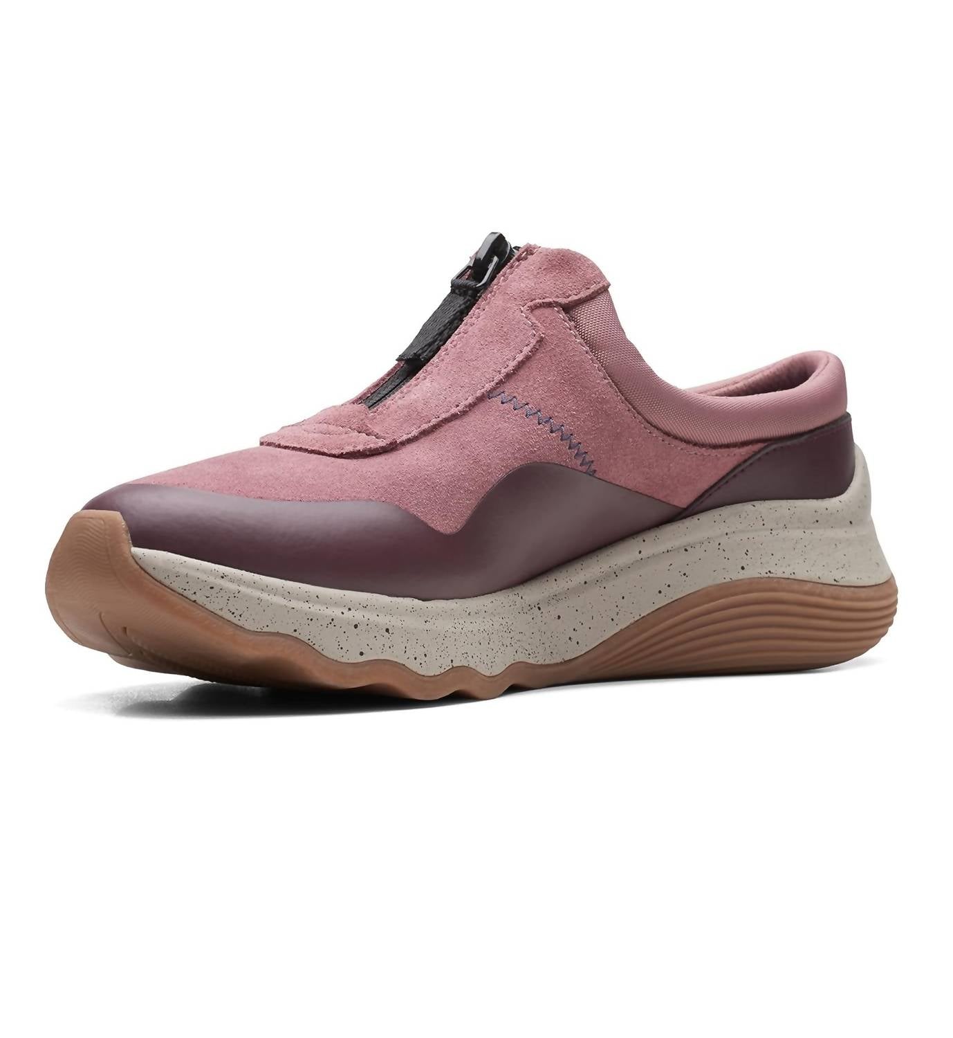 Clarks Women's Jaunt Way Clog in dark rose suede - women's shoe - detail view