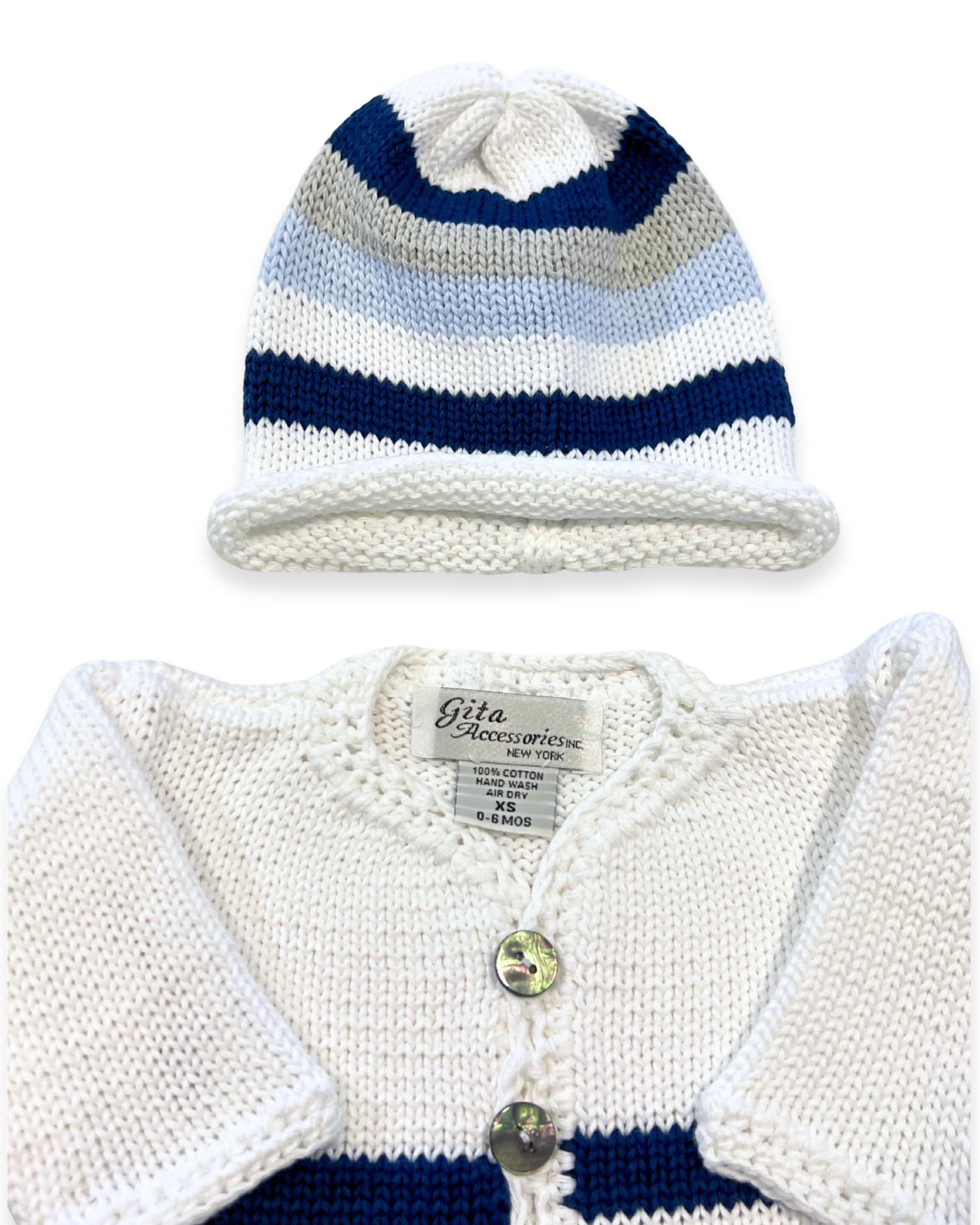 Gita - Boy's 2pc Light Blue/grey/navy Stripe With Hat