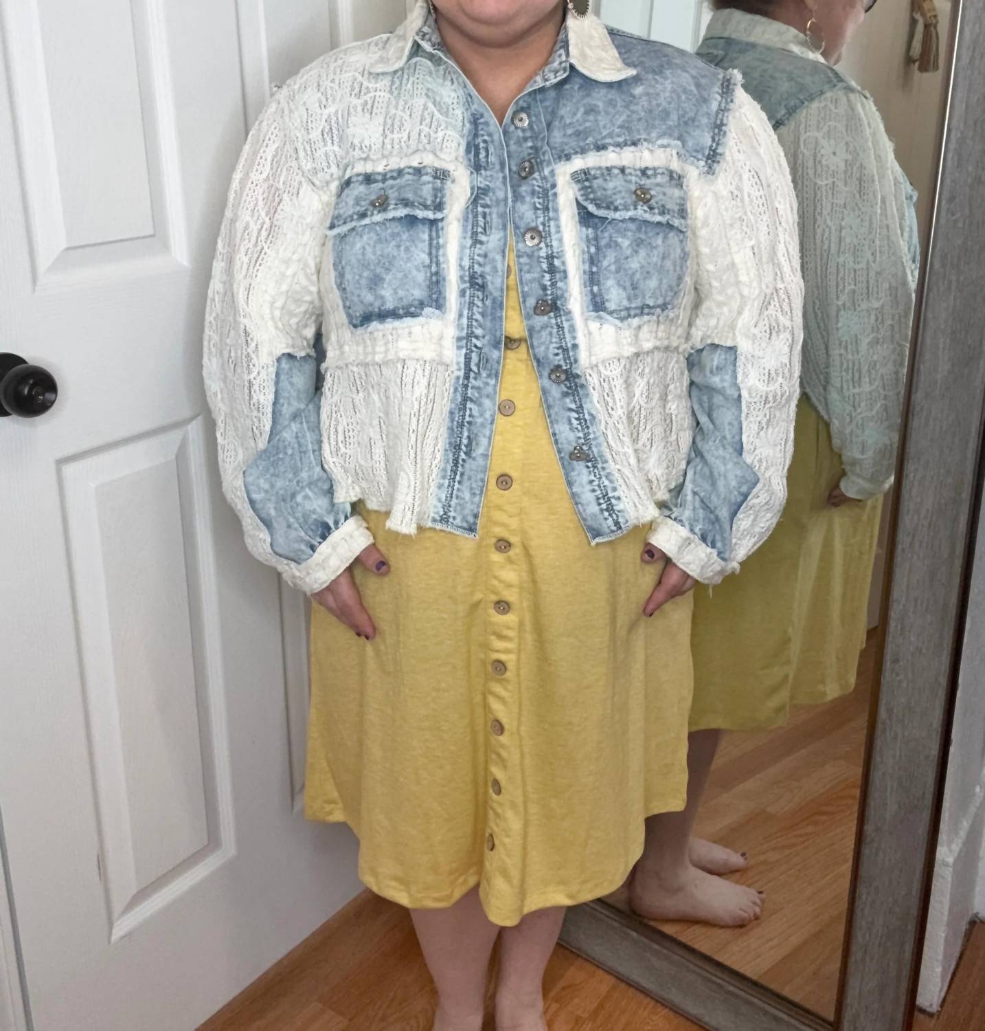 Pol - Delia Denim & Lace Shirtket