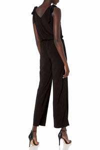 Laundry By Shelli Segal - V-neck Tie Shoulder Blouson Elastic Waist Solid Jumpsuit