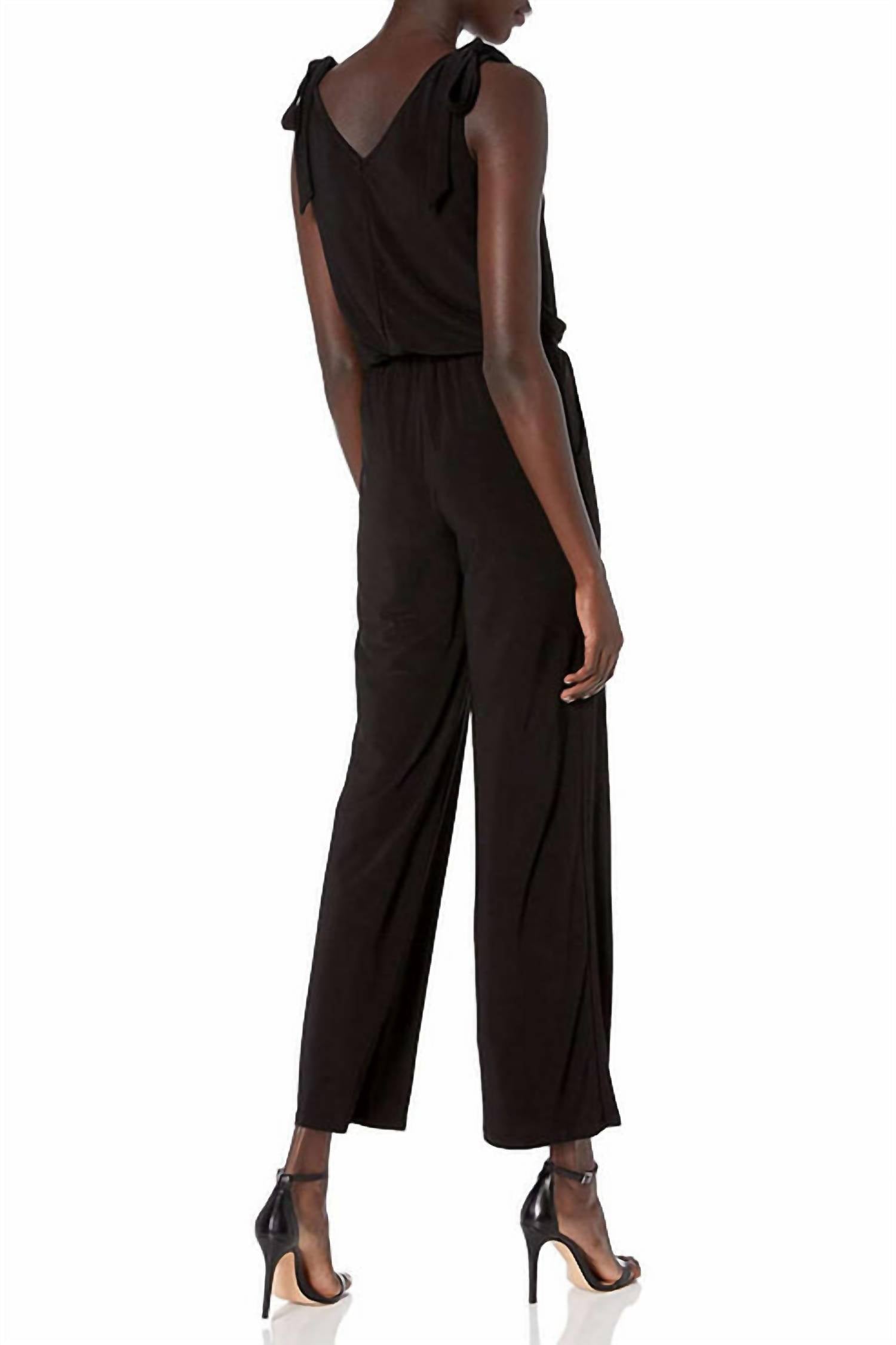 Laundry By Shelli Segal - V-neck Tie Shoulder Blouson Elastic Waist Solid Jumpsuit