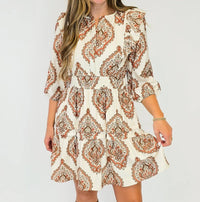 Hayden La - Boho Puff Sleeve Print Short Dress