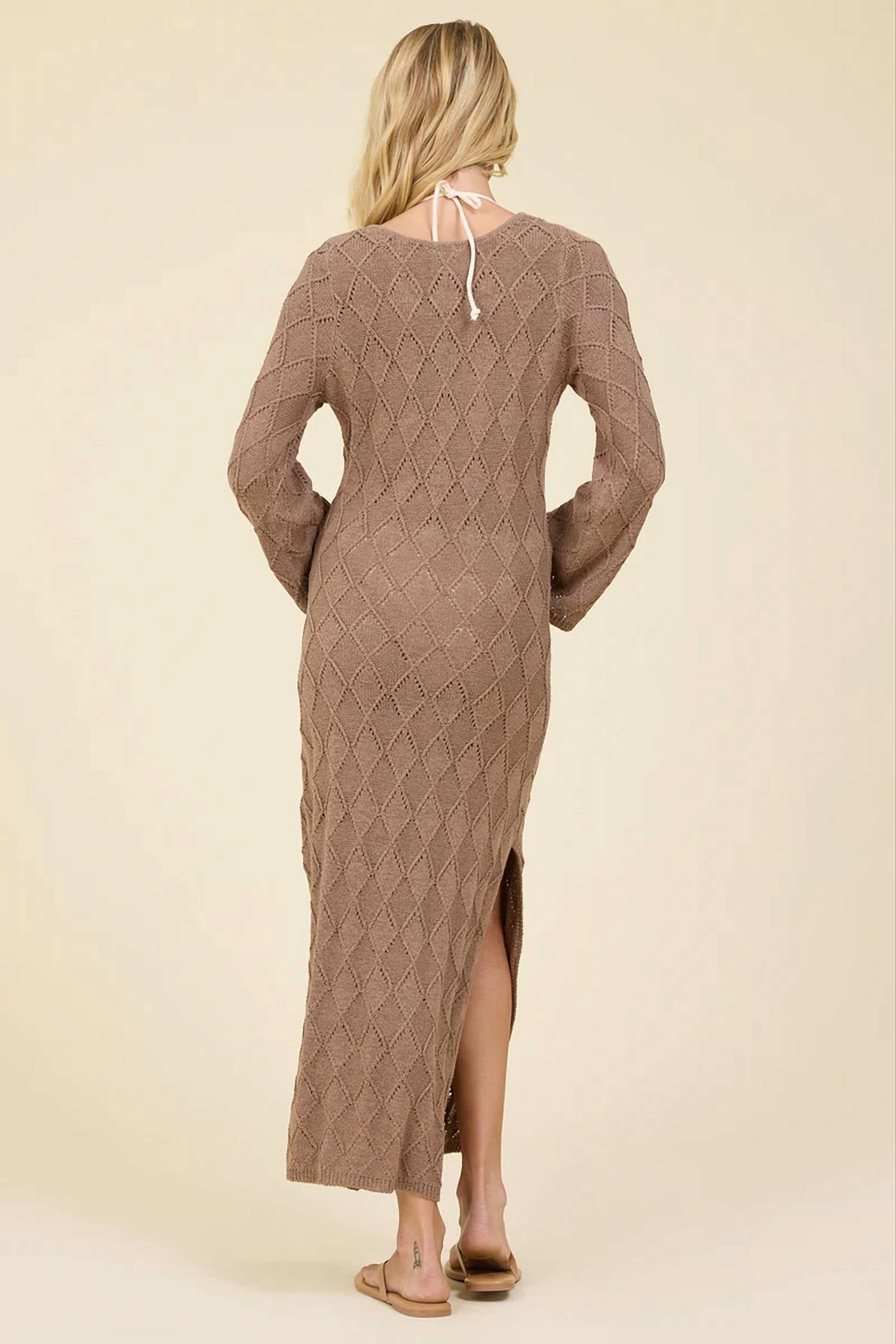 Surf Gypsy - Plunge Diamond Knit Midi Dress