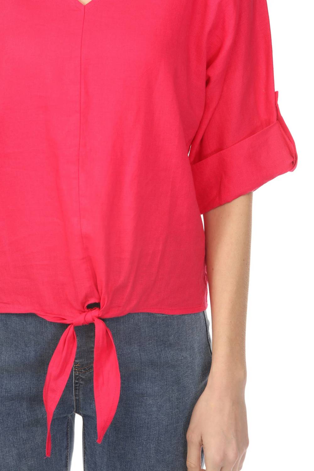 Charlie B - Roll-up Sleeve Front Tie Top