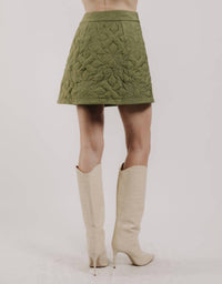 LOVE THE LABEL Melanie Quilted Mini Skirt in olive - women's skirt - detail view