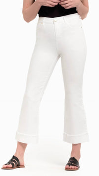 1822 Denim Women's High Rise Cuffed Demi Boot Cut Pant in white - women's pants