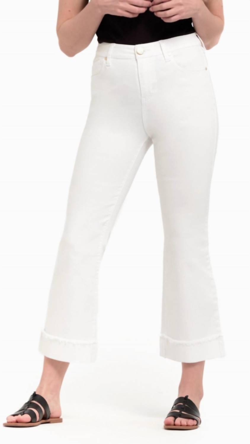 1822 Denim Women's High Rise Cuffed Demi Boot Cut Pant in white - women's pants