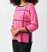 Joseph Ribkoff - Two-tone Plaid 3/4 Sleeves Lightweight Sweater Top