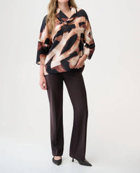 Joseph Ribkoff Abstract Print Cowl Neck Tunic Top in black brown - women's shirt - detail view
