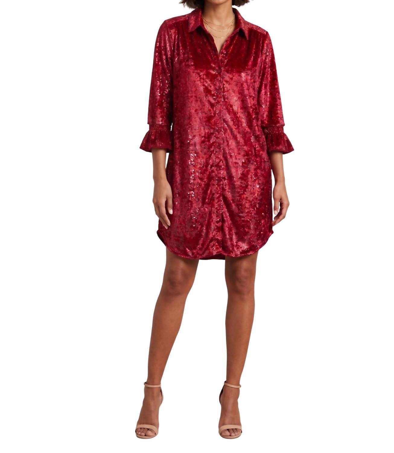 Boho Chic Women's Lurex Shirt Dress in red - women's dress