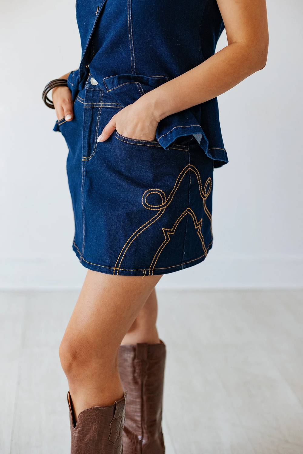 She + Sky - Western Stitch Denim Skirt