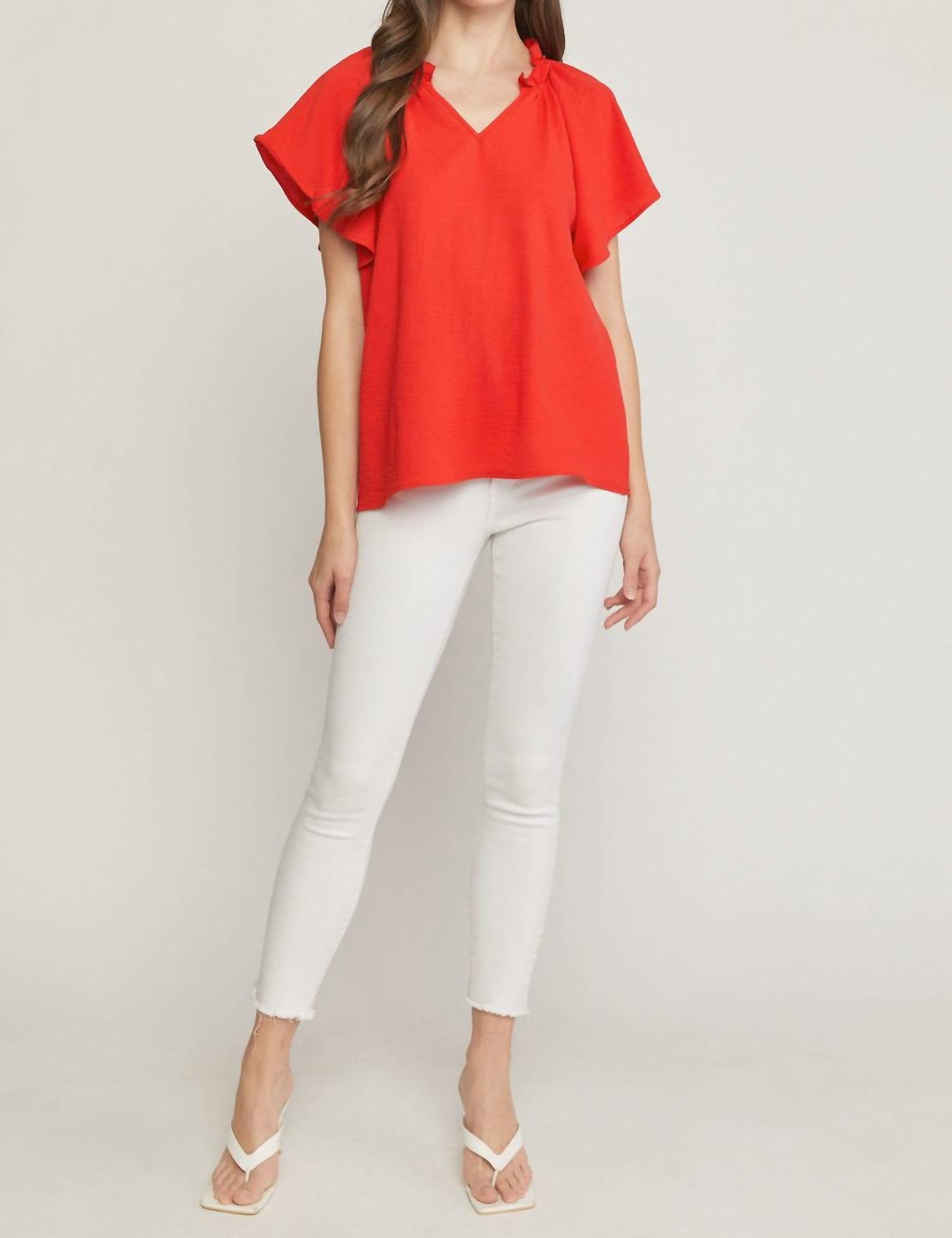Entro - Ruffled Flutter Sleeve Blouse