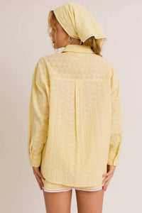 Le Lis - Eyelet Button Down Lace Trim Shorts & Head Scarf Three-Piece Set